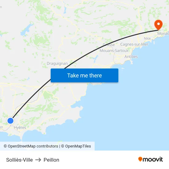 Solliès-Ville to Peillon map