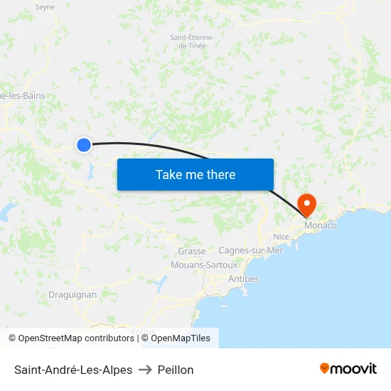 Saint-André-Les-Alpes to Peillon map