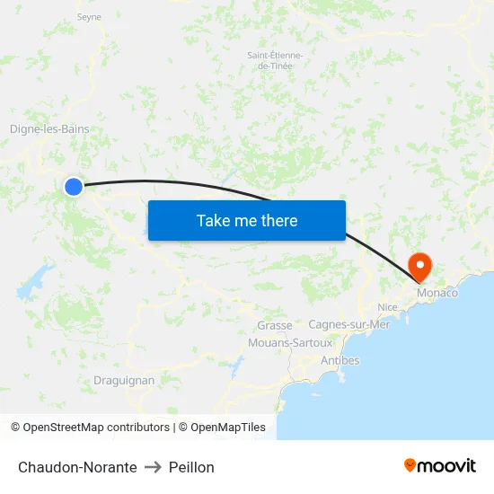 Chaudon-Norante to Peillon map