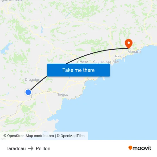 Taradeau to Peillon map