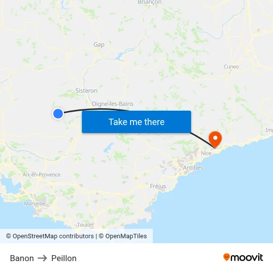 Banon to Peillon map