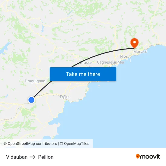 Vidauban to Peillon map