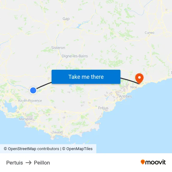 Pertuis to Peillon map