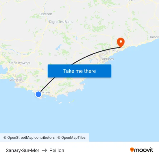 Sanary-Sur-Mer to Peillon map