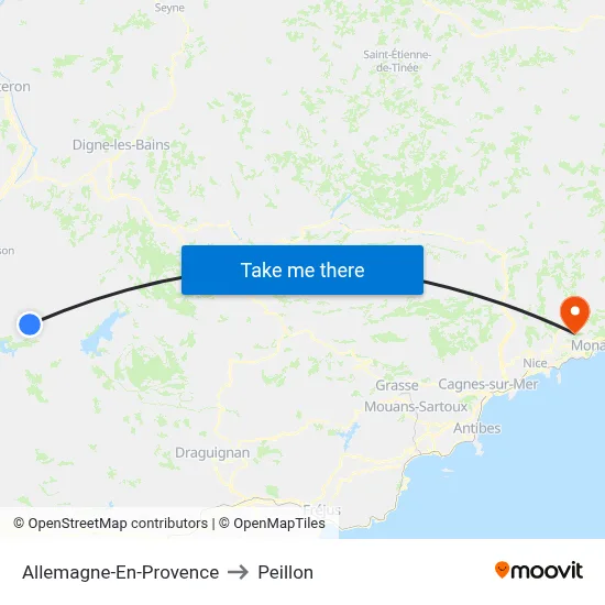 Allemagne-En-Provence to Peillon map