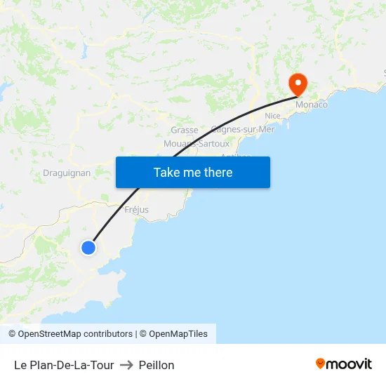 Le Plan-De-La-Tour to Peillon map
