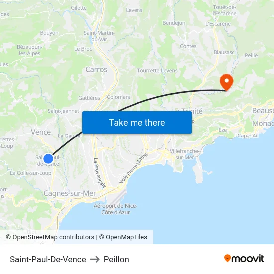 Saint-Paul-De-Vence to Peillon map