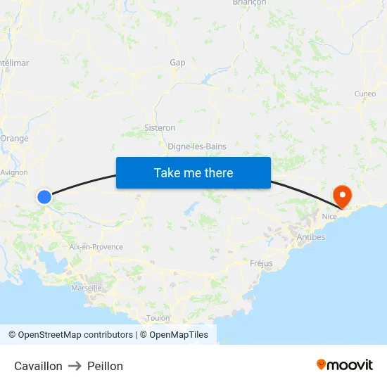 Cavaillon to Peillon map