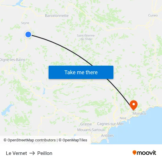 Le Vernet to Peillon map
