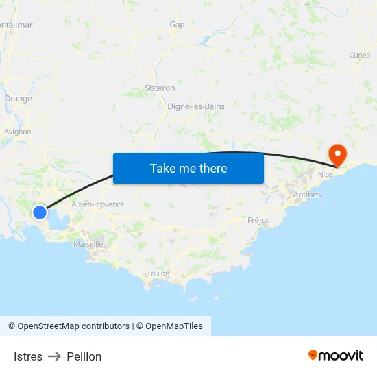 Istres to Peillon map