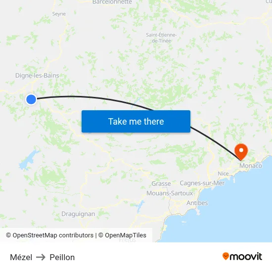 Mézel to Peillon map