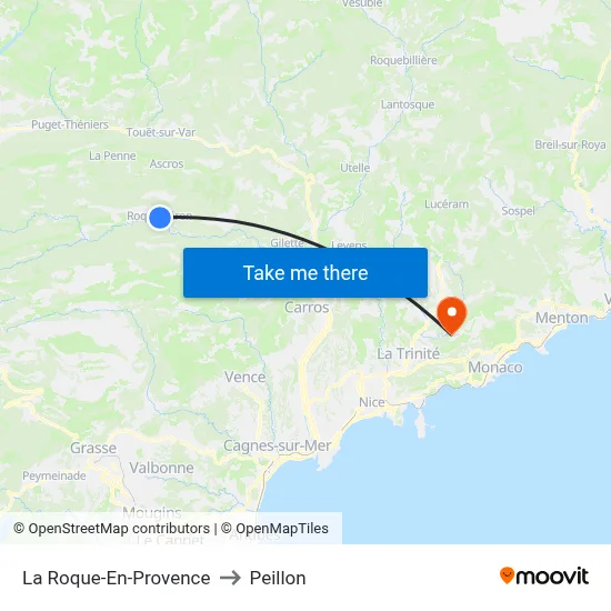 La Roque-En-Provence to Peillon map