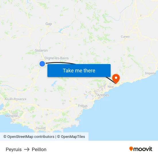 Peyruis to Peillon map