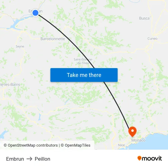 Embrun to Peillon map