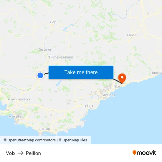 Volx to Peillon map