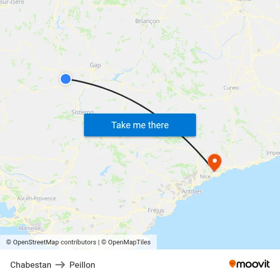 Chabestan to Peillon map