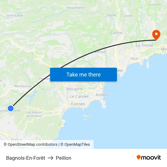 Bagnols-En-Forêt to Peillon map