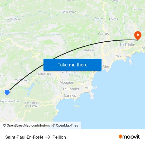 Saint-Paul-En-Forêt to Peillon map