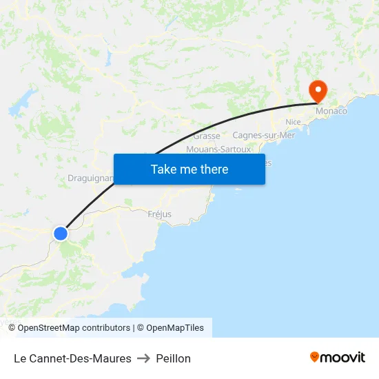 Le Cannet-Des-Maures to Peillon map