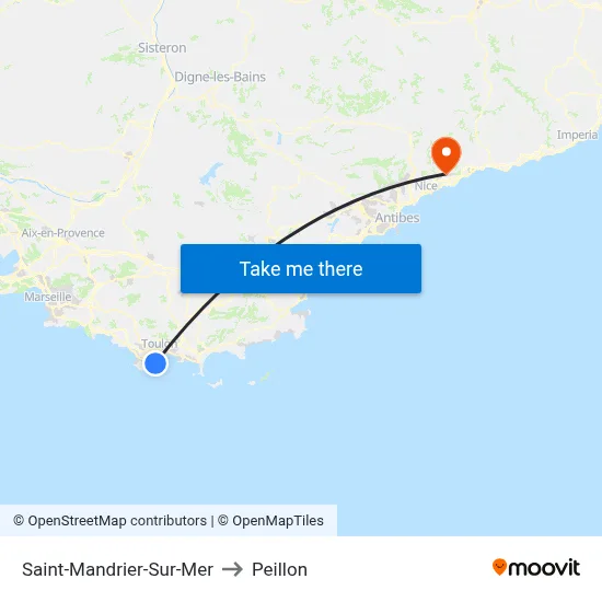 Saint-Mandrier-Sur-Mer to Peillon map