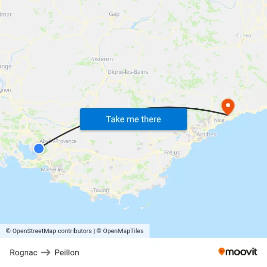 Rognac to Peillon map