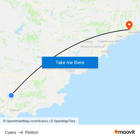 Cuers to Peillon map