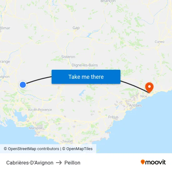 Cabrières-D'Avignon to Peillon map