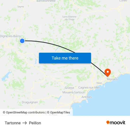 Tartonne to Peillon map
