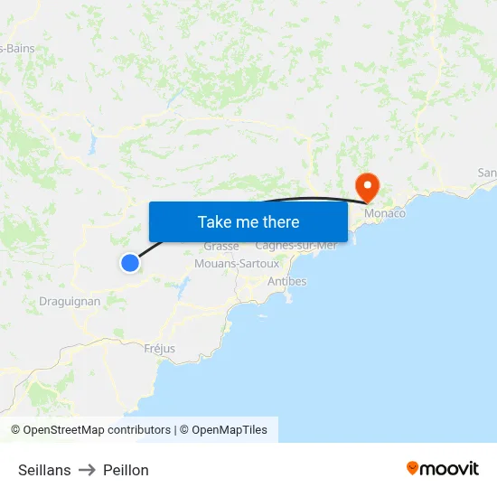 Seillans to Peillon map
