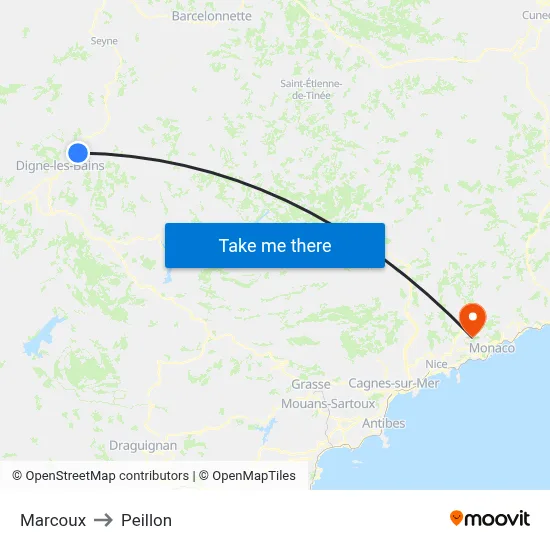 Marcoux to Peillon map