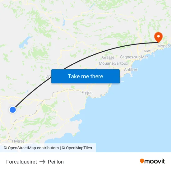 Forcalqueiret to Peillon map