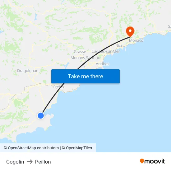 Cogolin to Peillon map