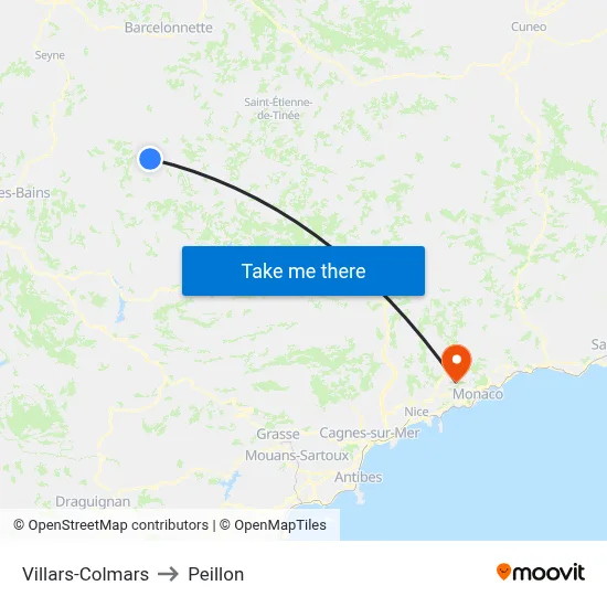 Villars-Colmars to Peillon map