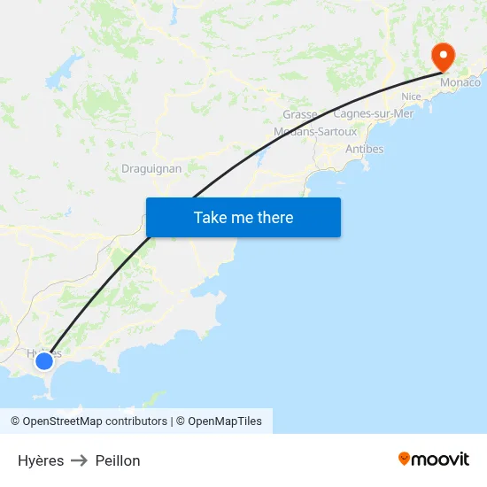 Hyères to Peillon map