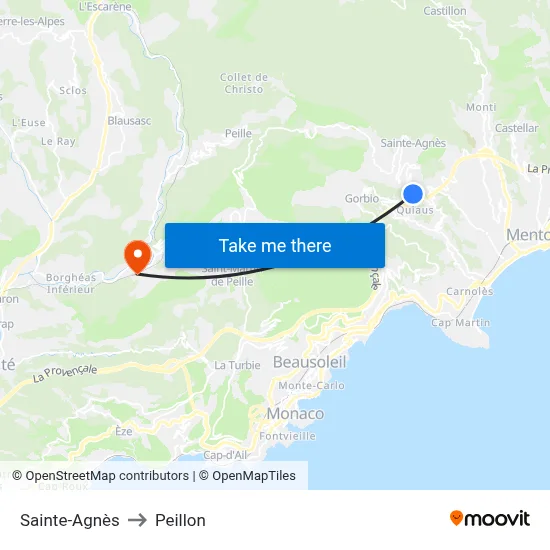 Sainte-Agnès to Peillon map