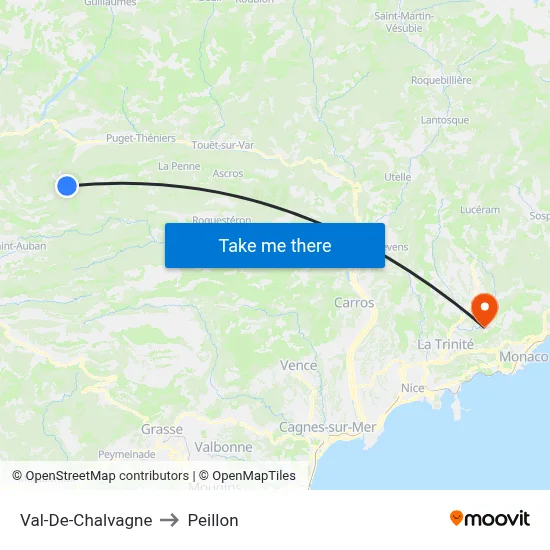 Val-De-Chalvagne to Peillon map