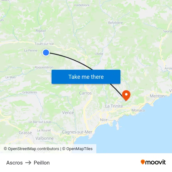 Ascros to Peillon map