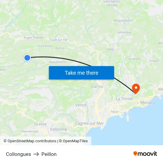 Collongues to Peillon map