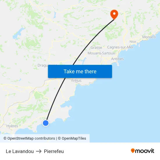 Le Lavandou to Pierrefeu map