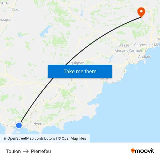 Toulon to Pierrefeu map