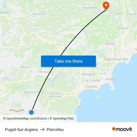 Puget-Sur-Argens to Pierrefeu map
