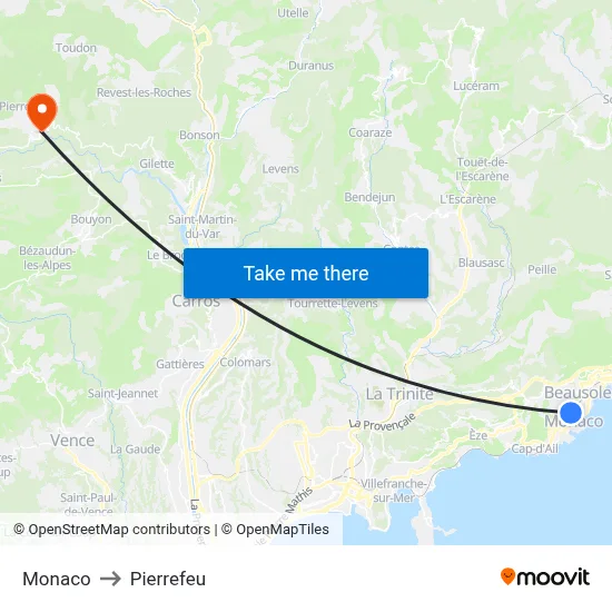 Monaco to Pierrefeu map