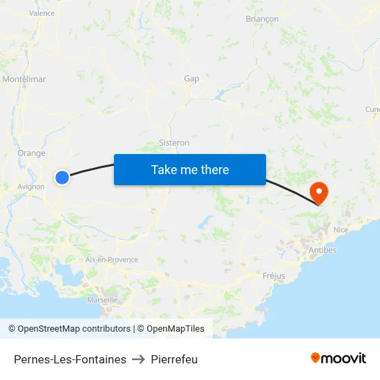 Pernes-Les-Fontaines to Pierrefeu map