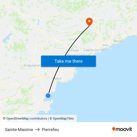 Sainte-Maxime to Pierrefeu map
