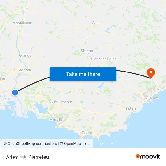 Arles to Pierrefeu map