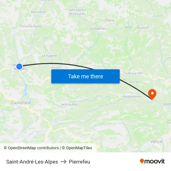 Saint-André-Les-Alpes to Pierrefeu map