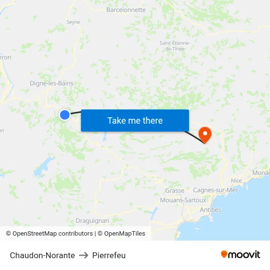 Chaudon-Norante to Pierrefeu map