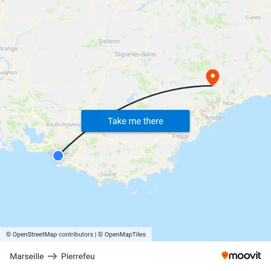 Marseille to Pierrefeu map