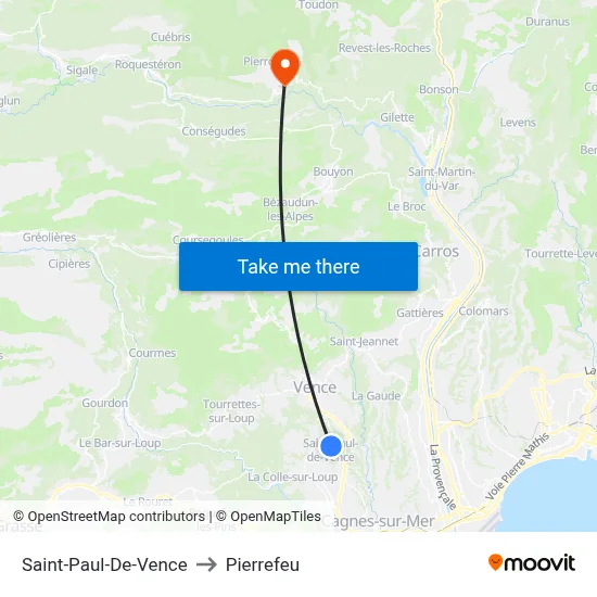 Saint-Paul-De-Vence to Pierrefeu map