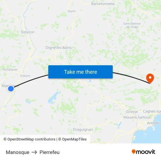 Manosque to Pierrefeu map